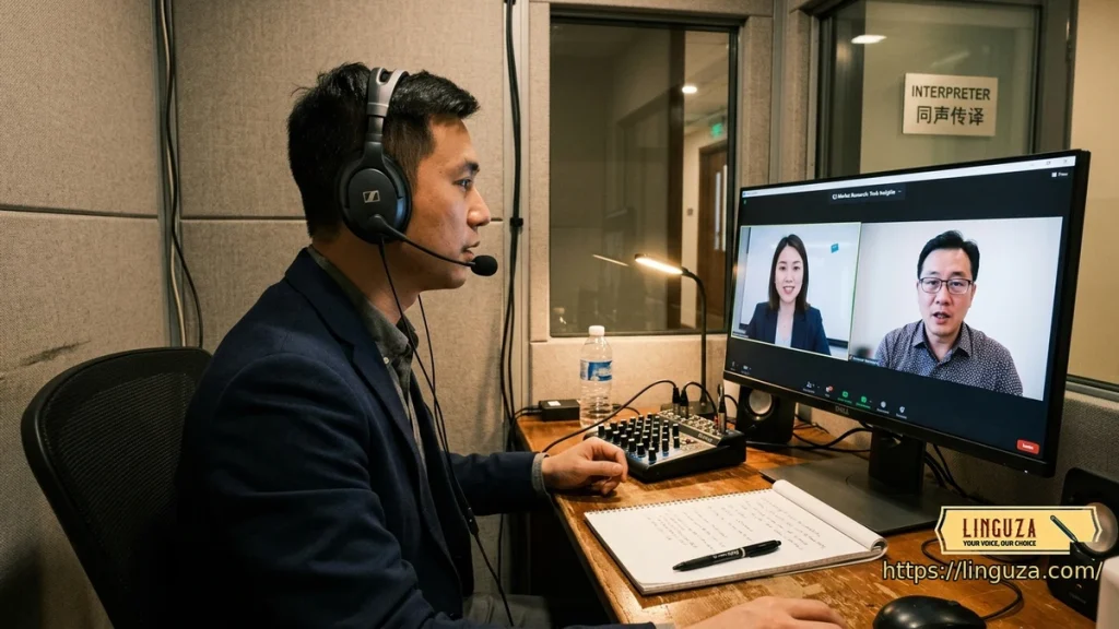A Chinese online IDI simultaneous interpreter in a soundproof booth