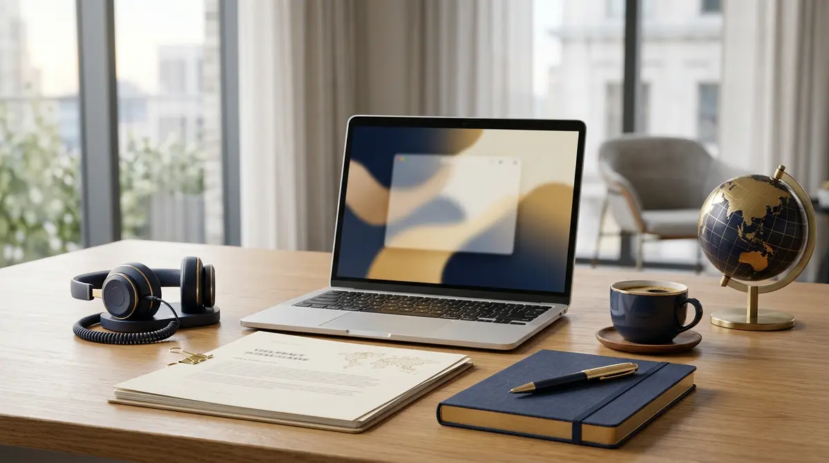 Professional workspace for global translation and interpreting assignments